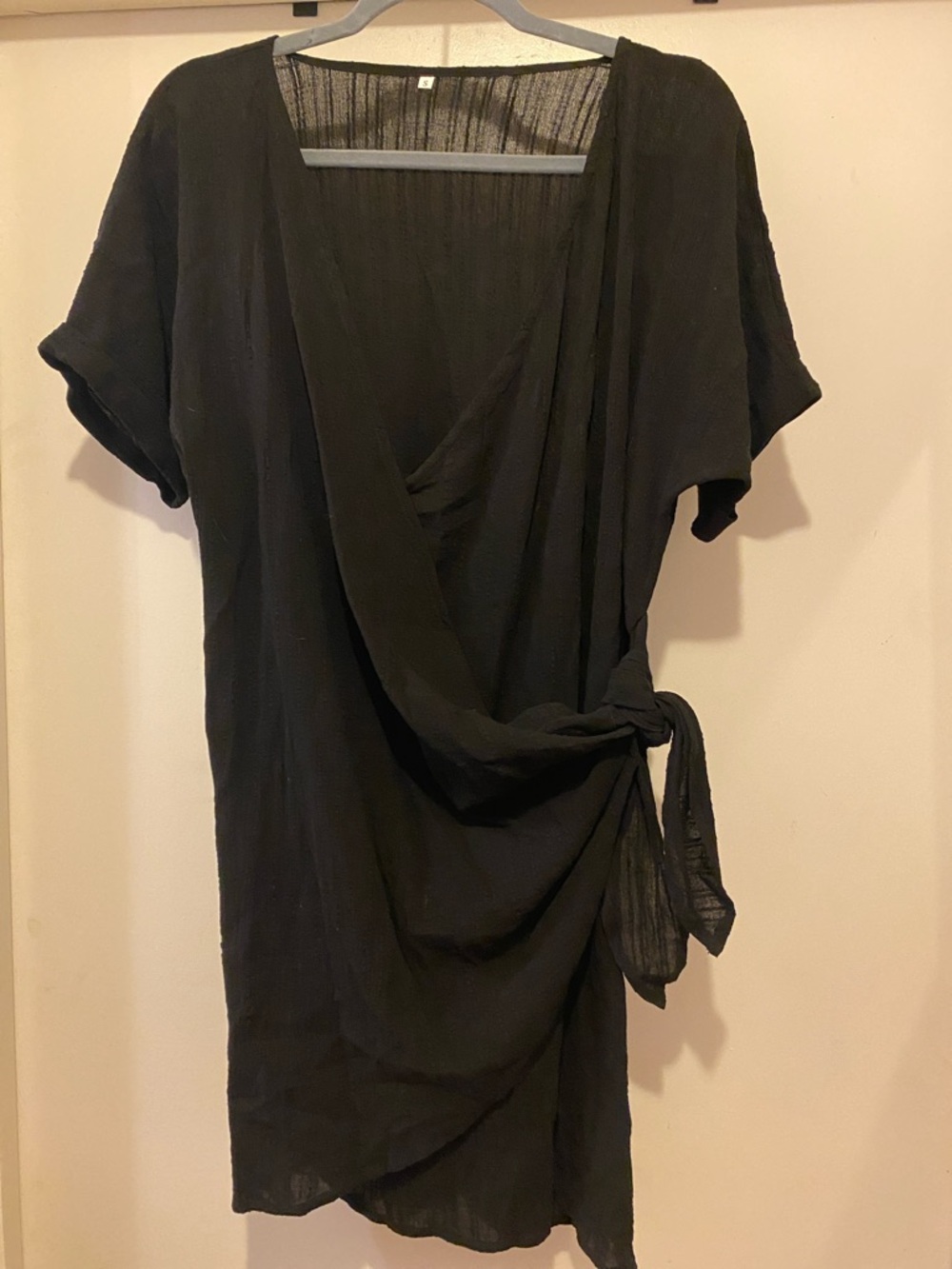 Black Wrap-Style Short Sleeve Dress